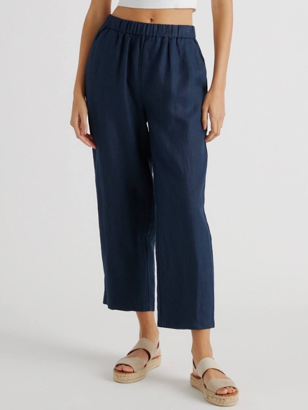 Quince Navy Blue 100% European Linen Pants, Ankle Length, NWOT, Size M